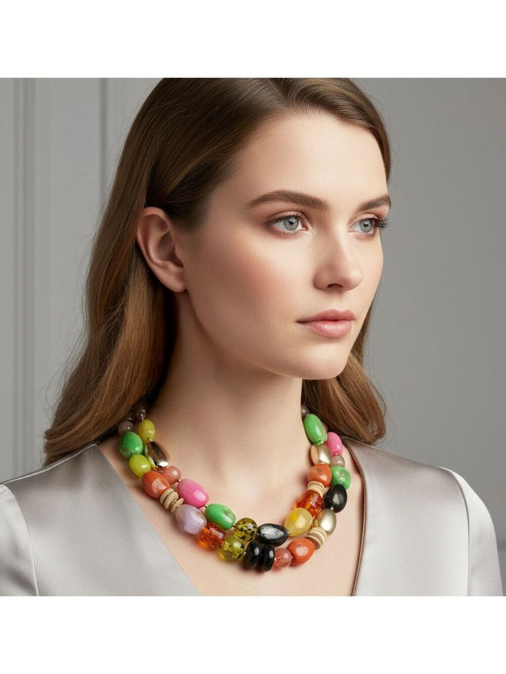 Tigerstars Bold Chunky Multi Color Pebble Beaded Layered Necklace
